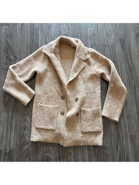 Stitch and Feather Womens Cozy Cream Tan Teddy Jacket Double Breasted